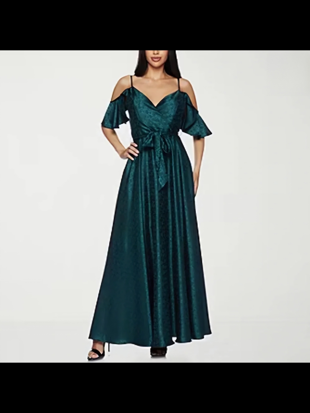 Cold-Shoulder Hunter Green Maxi Dress with Pockets And Self-Tie Waist